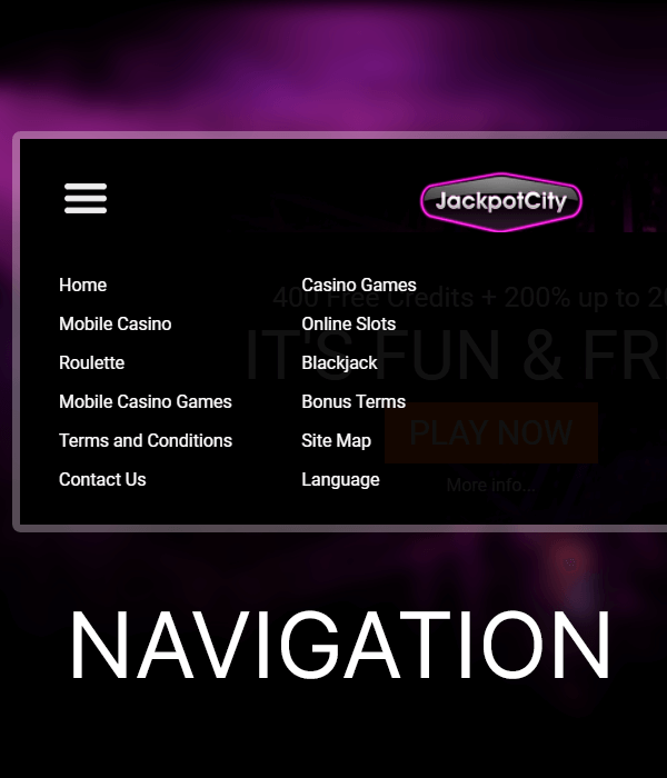 JackpotCity Site Design and Navigation
