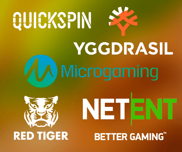 LeoVegas game provider logos on colorful background