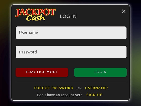 Jackpot Cash Casino login form