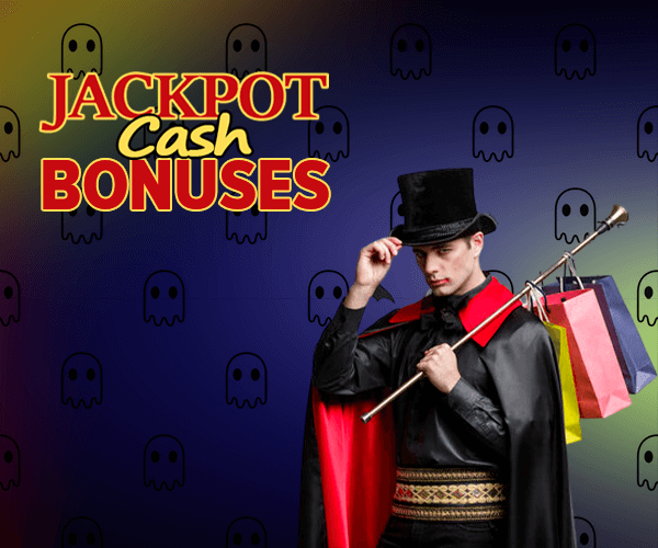 Man with gifts and Jackpot Cash Casino logo