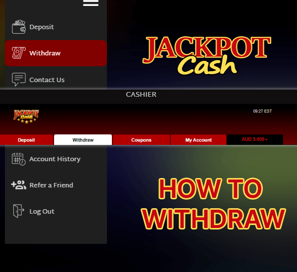 Withdrawal button at Jackpot Cash site