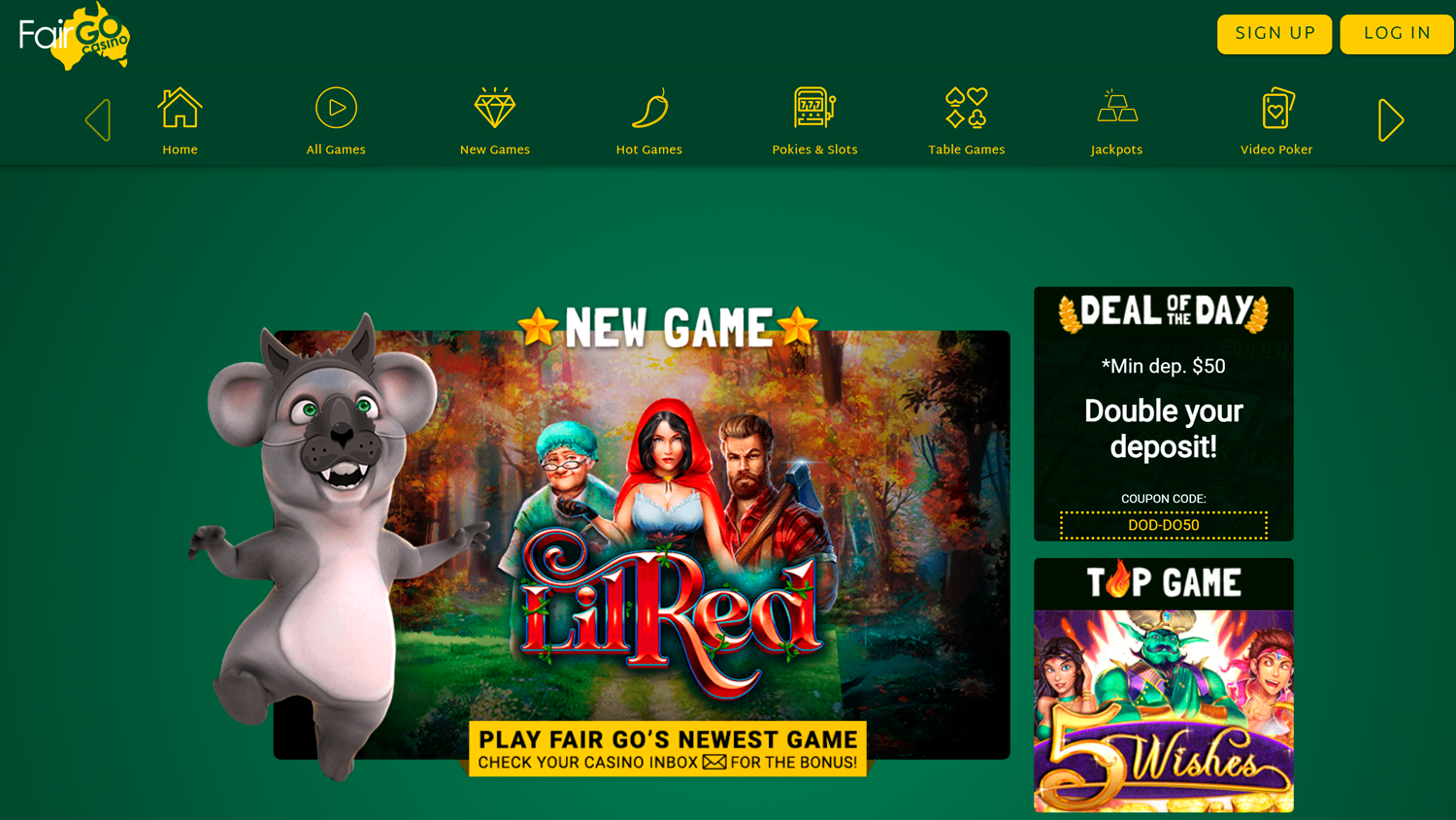 Main page on Fair Go Casino site