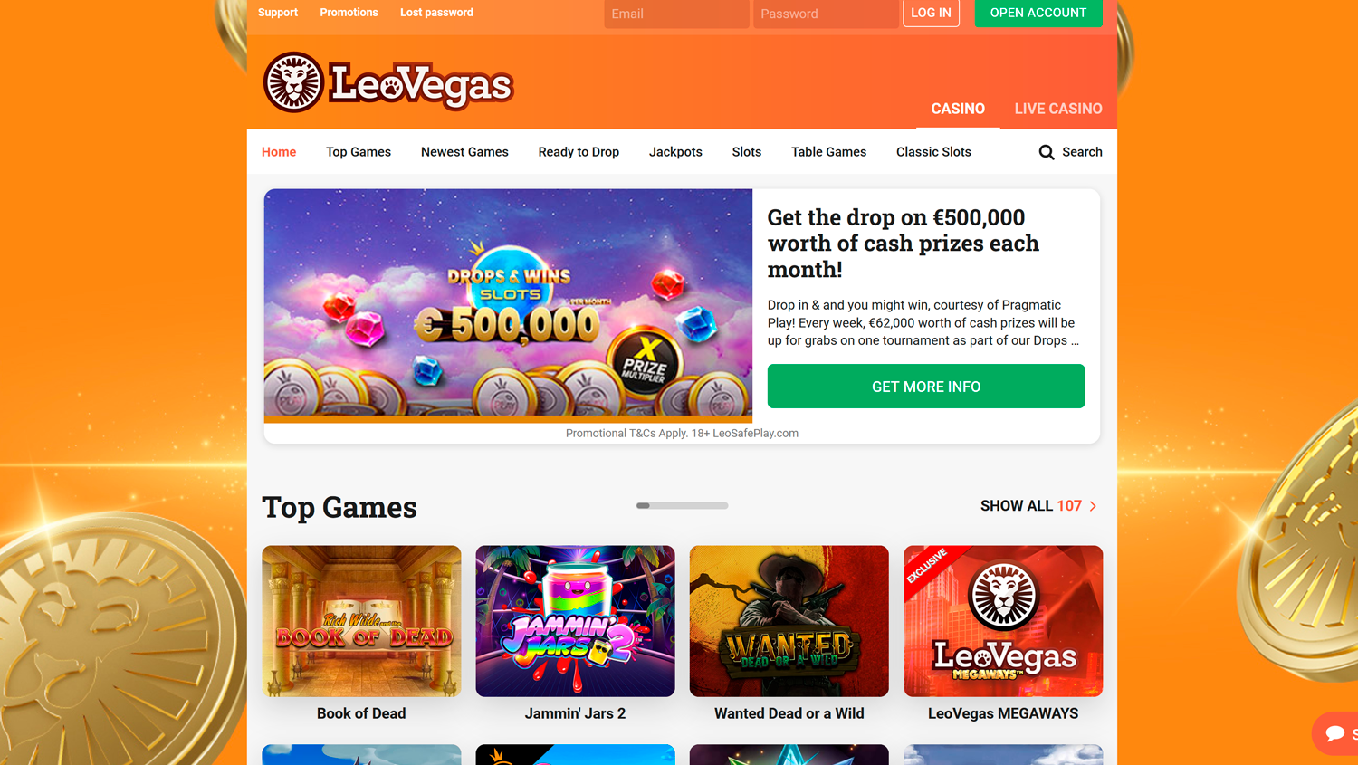Main Page on Leo Vegas Casino