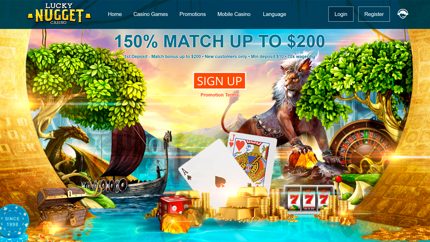 Main page on Lucky Nugget Casino site