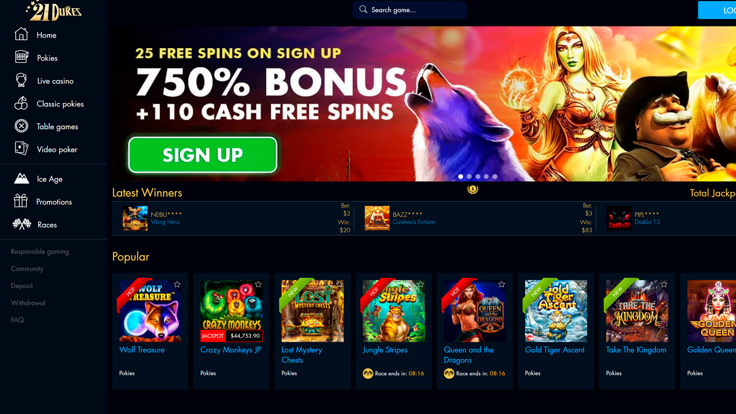 21Dukes casino main page of the site
