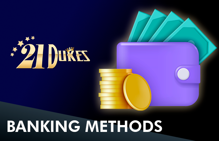 Wallet with money and 21Dukes casino logo