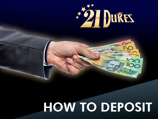 Hand depositing money at 21Dukes casino