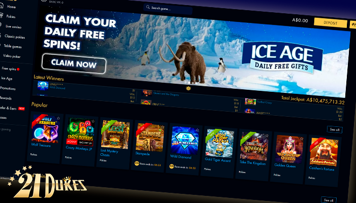 21Dukes casino Lobby screenshot