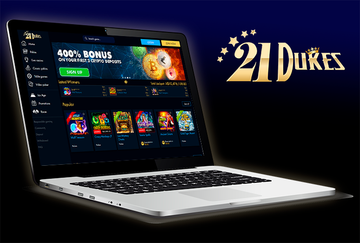 21Dukes casino on the laptop screen