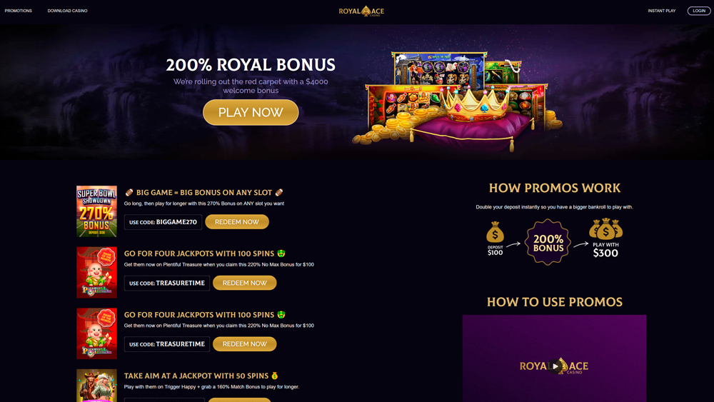 Page with Bonus from Royal Ace Casino