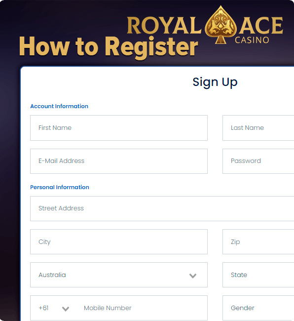 Royal Ace Casino site Registration form