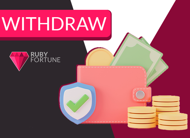 A wallet with money and coins and Ruby Fortyne logo
