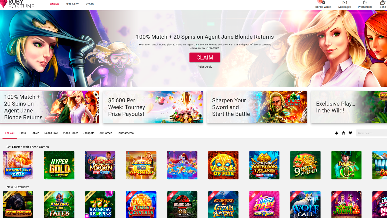 Lobby Page on Ruby Fortune Casino site
