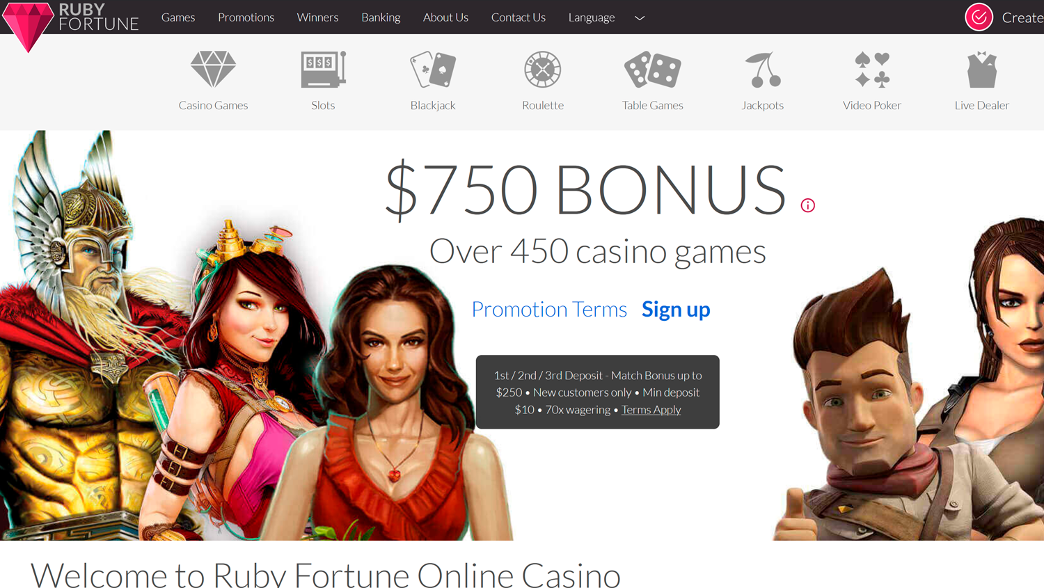Main Page on Ruby Fortune Casino site
