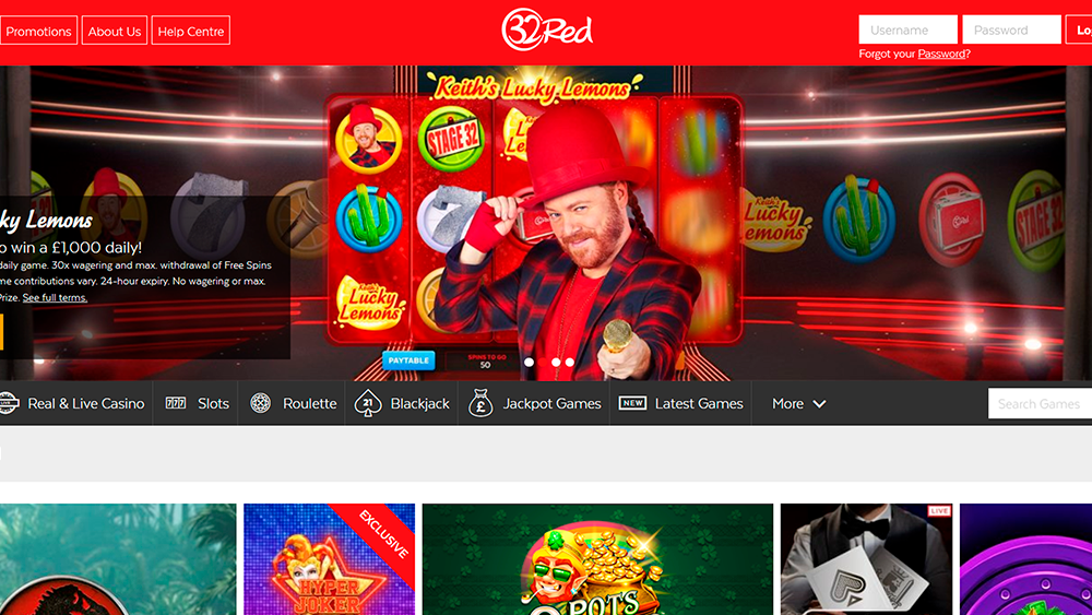 32Red casino home page screenshot