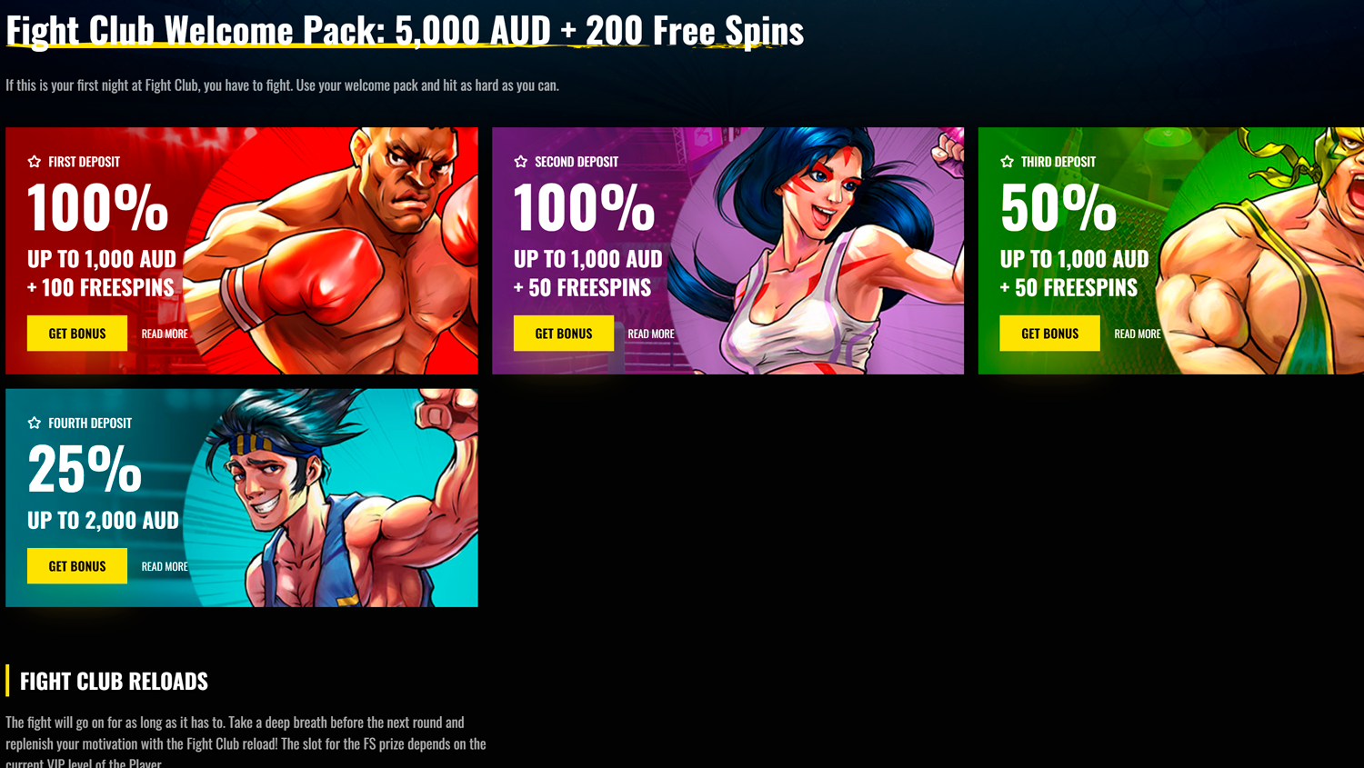 Promotions category on Fight club casino site