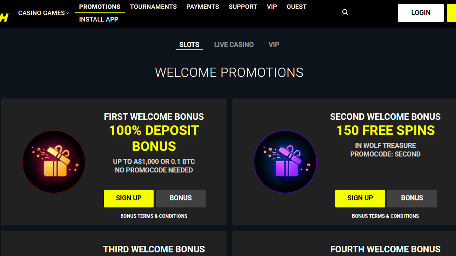 Promotions category on Parimatch casino site