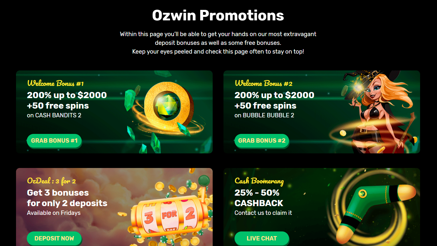Oziwn Casino Promotions page