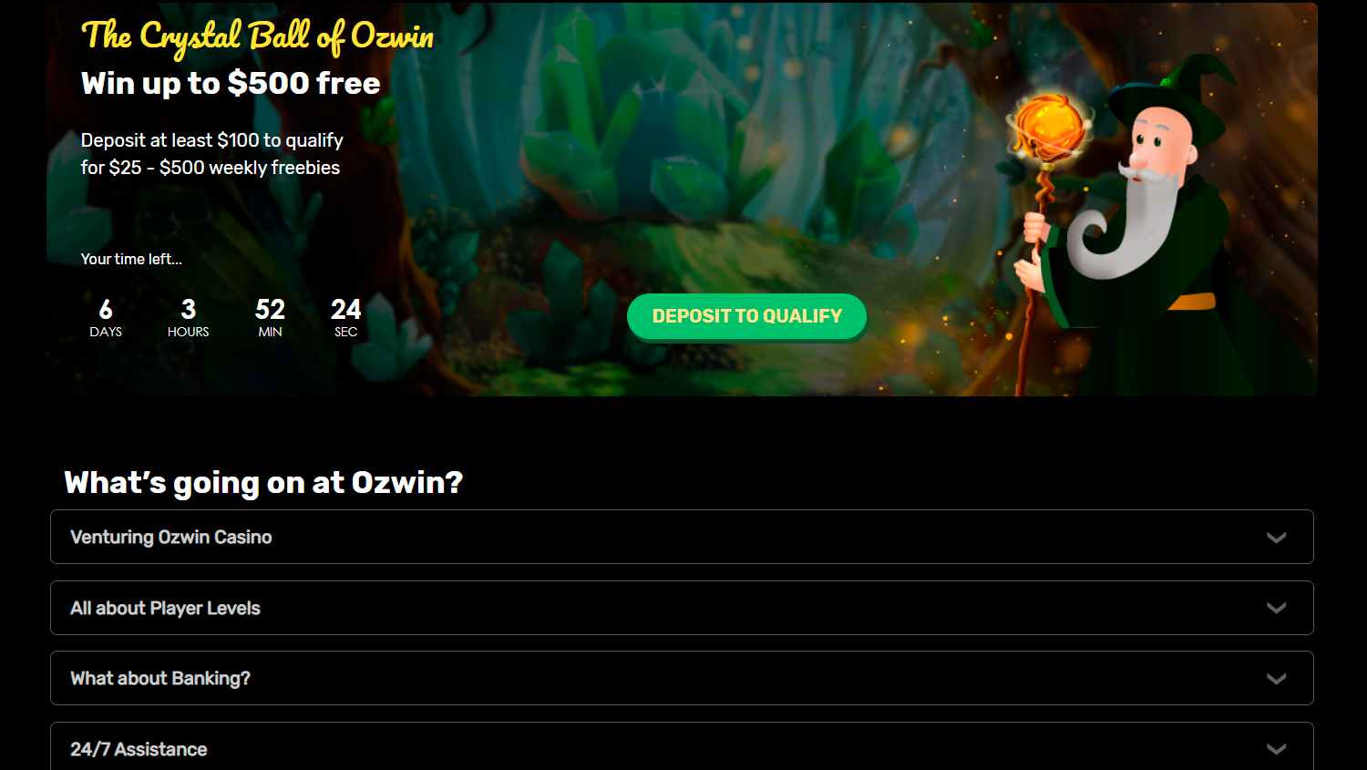 Oziwn Casino main page