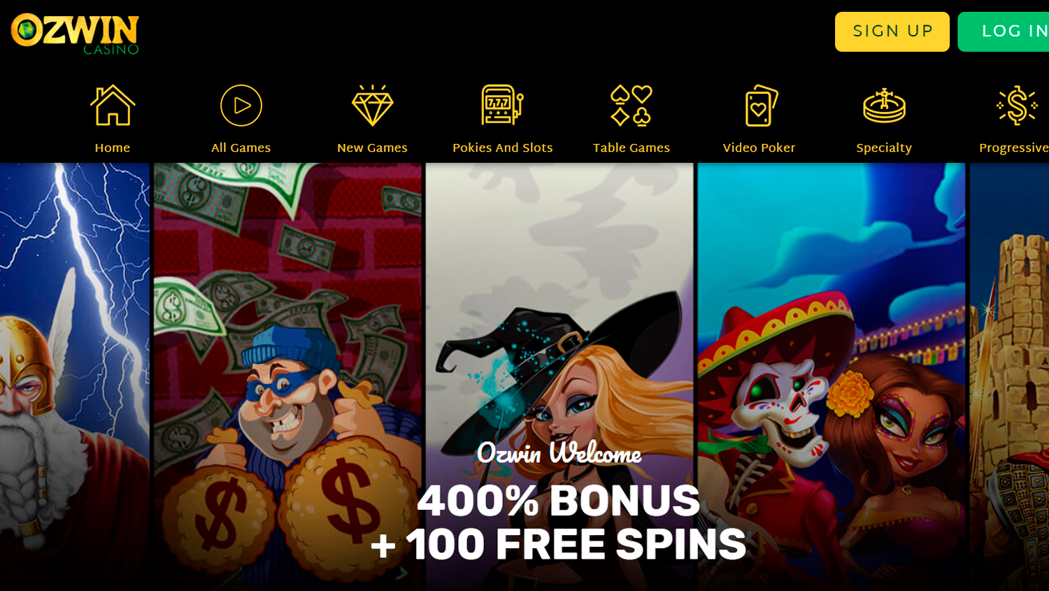 Oziwn Casino screenshot of home page