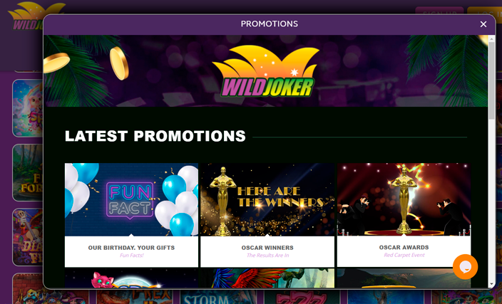 Wild Joker casino Promotions screenshot