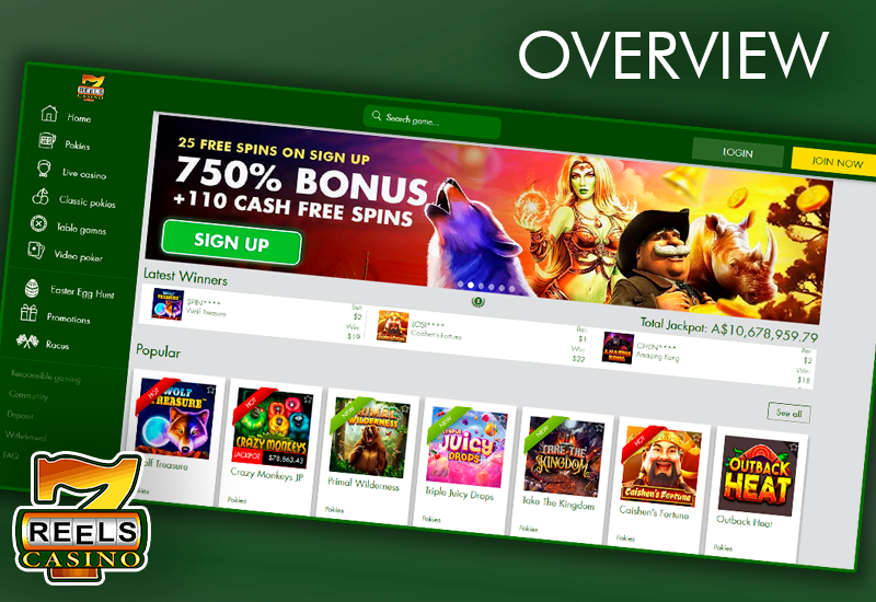 Screenshot of 7Reels casino main page