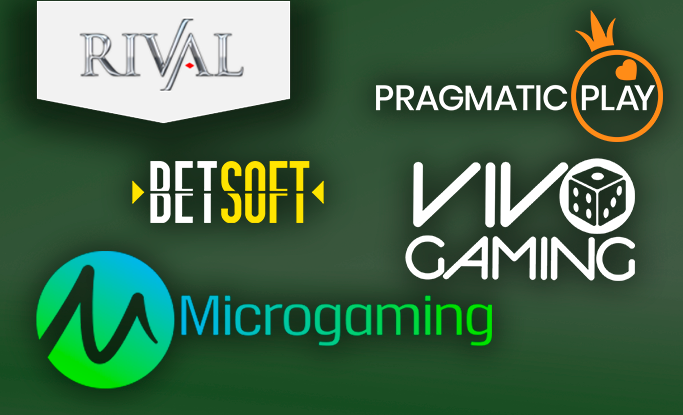 Rival, Pragmatic play, Bet Soft, Vivo gaming and Microgaming providers logo