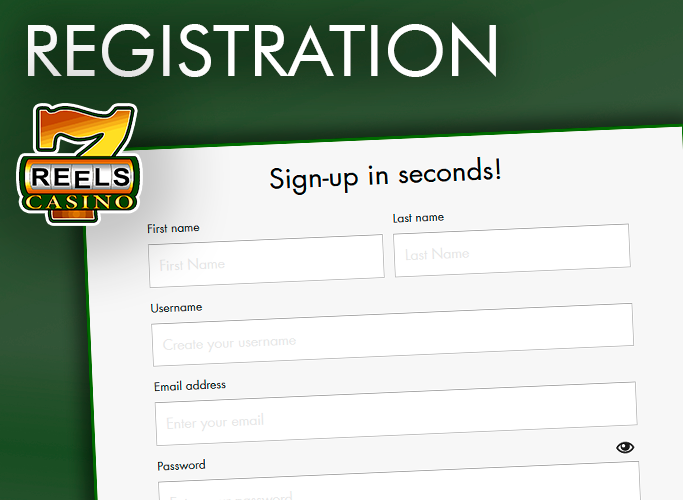Sign-up form in 7Reels casino and 7Reels casino logo