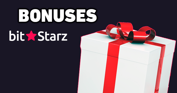 A white giftbox with Red ribbon and Bit Starz logo