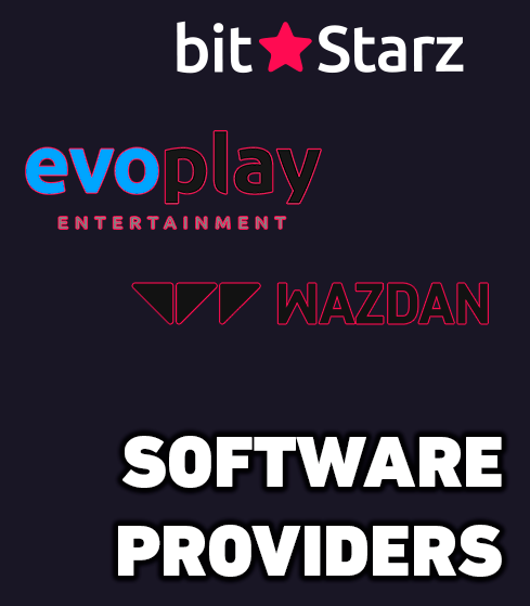 Evoplay and wazdan software providers logos and Bitstarz logo