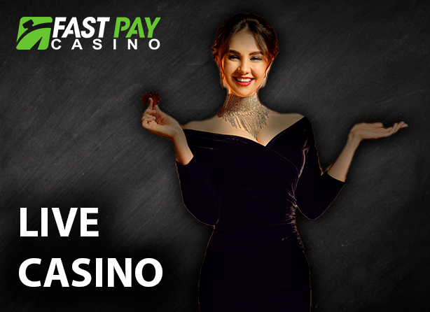 Live casino dealer holding poker chips and FastPay casino logo
