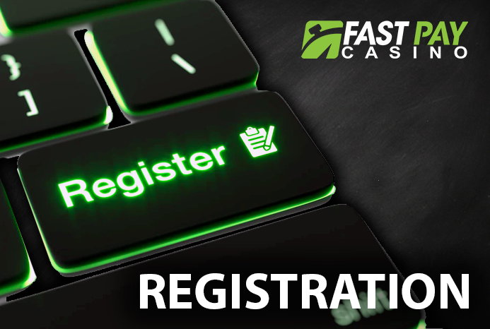 Shiny Register button on keyboard and FastPay casino logo