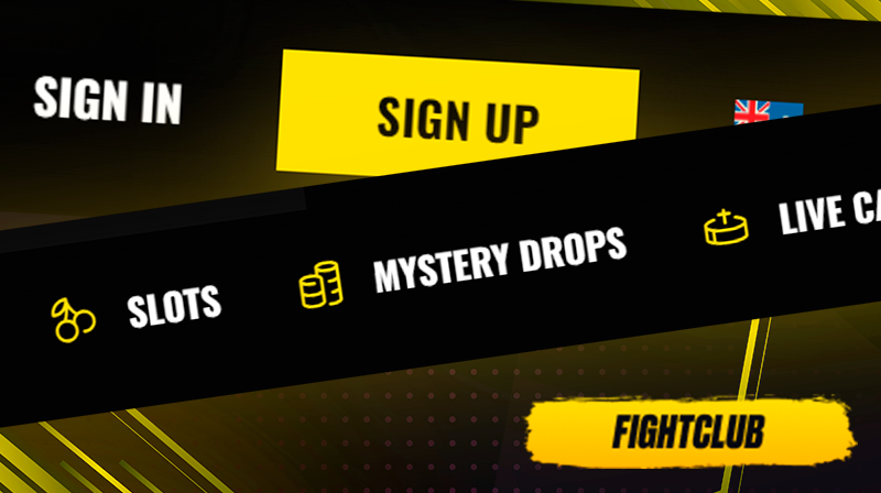 Menus on Fight club casino site and Fight Club logo