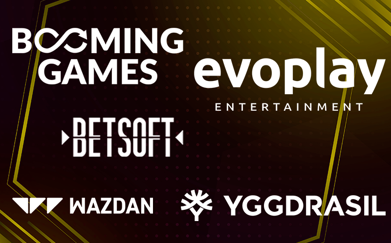Booming games, evoplay, betsoft, wazdan and yggrasil providers logo