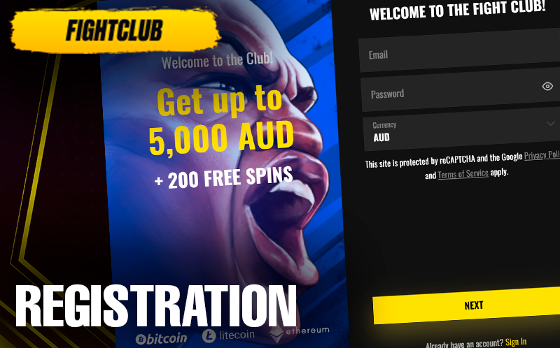Registration form on Fight club casino site