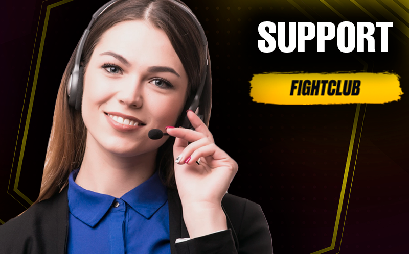 Smiling tech support woman and Fight club casino logo