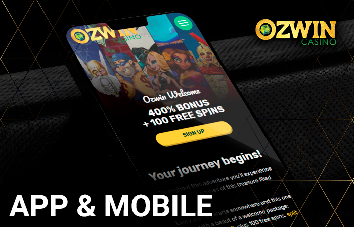Main page of the Ozwin casino on the smartphone screen