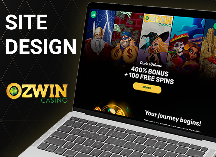 The main page of the Ozwin Casino site on the laptop screen