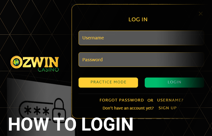Login form at Ozwin Casino Site