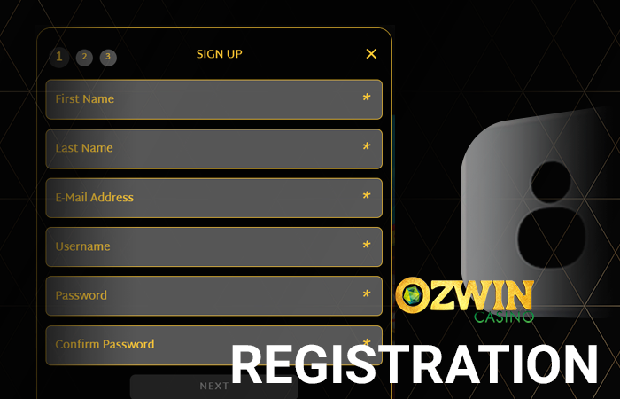 Registration form on Ozwing Casino site - how to create account