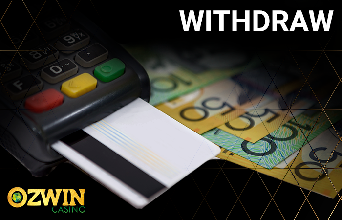 Payment terminal with payment card and Australian dollars and Ozwin Casino logo