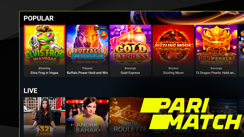 Screenshot of popular games on Parimatch casino site