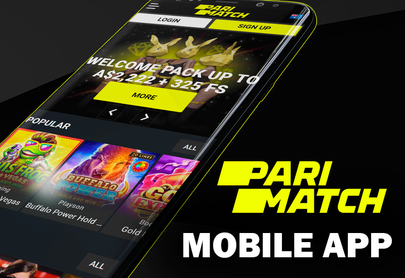 Parimatch casino opened on a smartphone and parimatch logo
