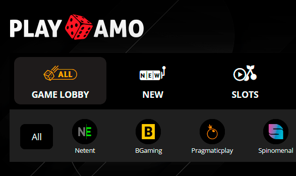 Buttons on PlayAmo casino website