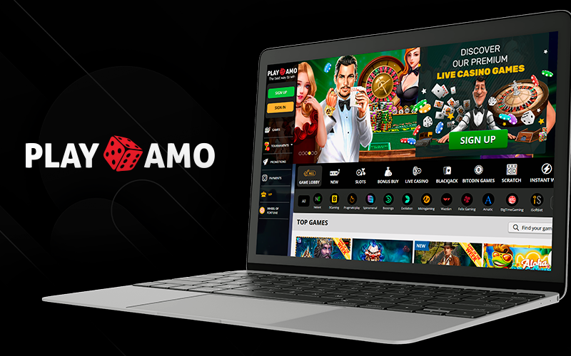 Playamo casino website opened on the laptop