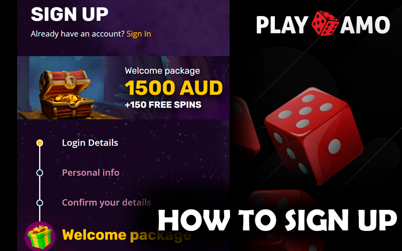 Sign Up window on PlayAmo site