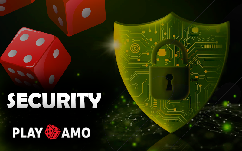 The lock Behind the Shield Hologram and PlayAmo casino logo