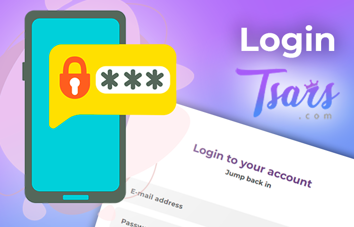 Tsars casino website login form and smartphone password illustration