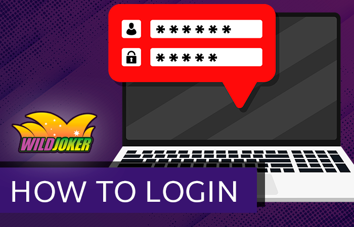 Laptop with login form and Wild Joker casino logo