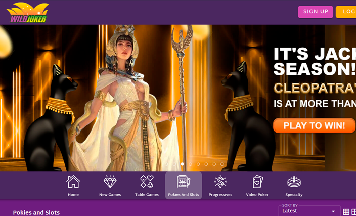 Wild Joker casino home page screenshot
